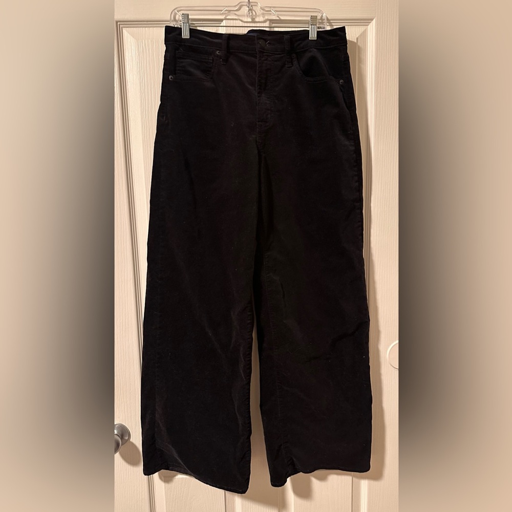 High Rise Wide-Leg Black Velvet Pant